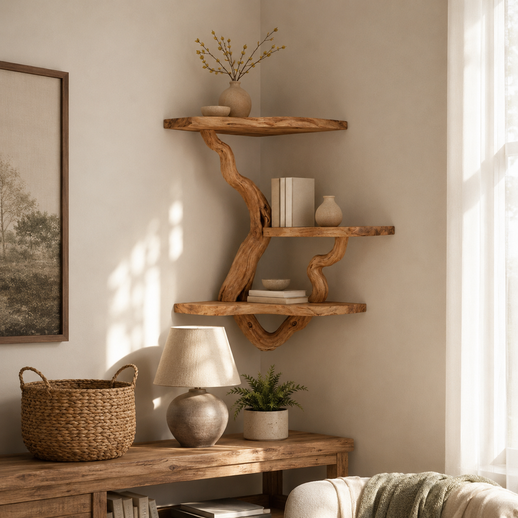 Driftwood Branch Wall Shelf – Natural Wood Floating Shelves