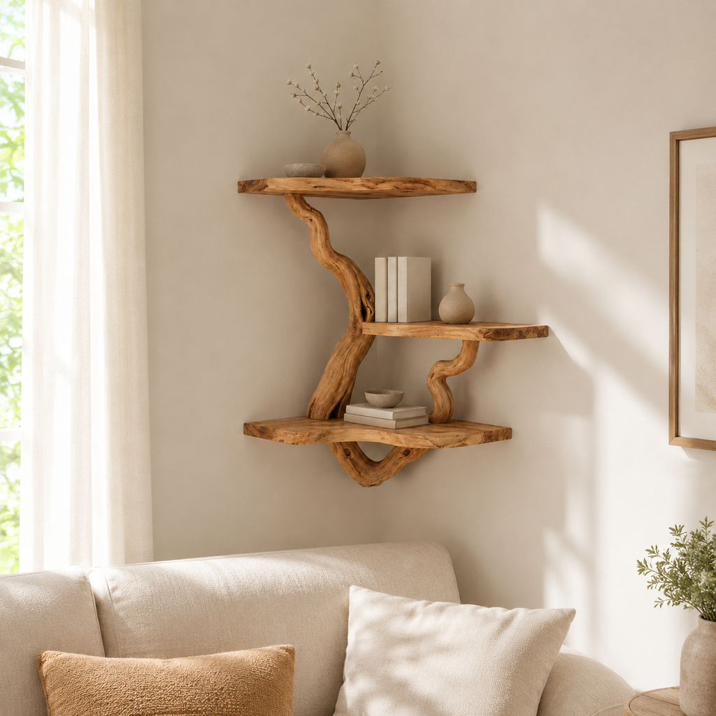 Driftwood Branch Wall Shelf – Natural Wood Floating Shelves