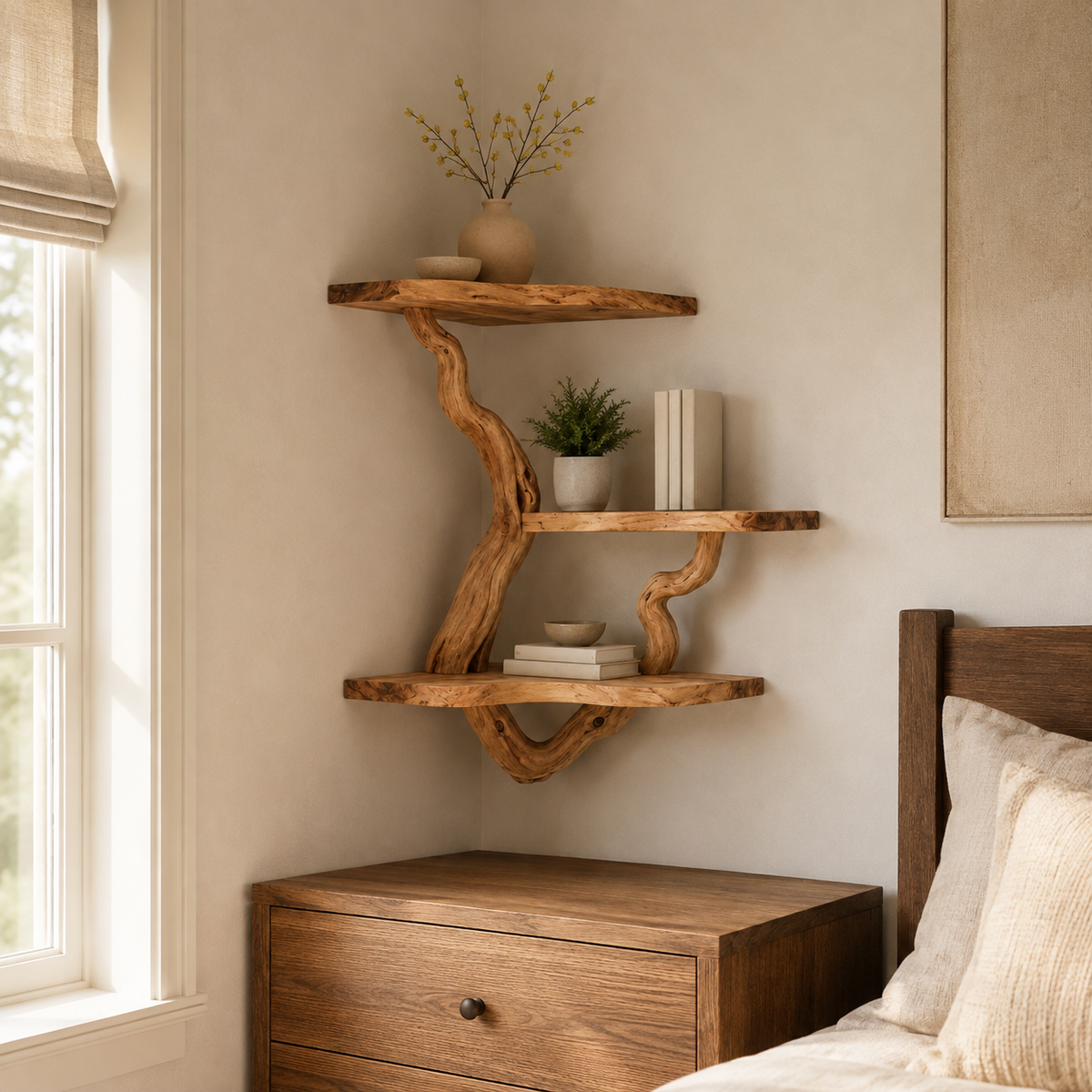 Driftwood Branch Wall Shelf – Natural Wood Floating Shelves