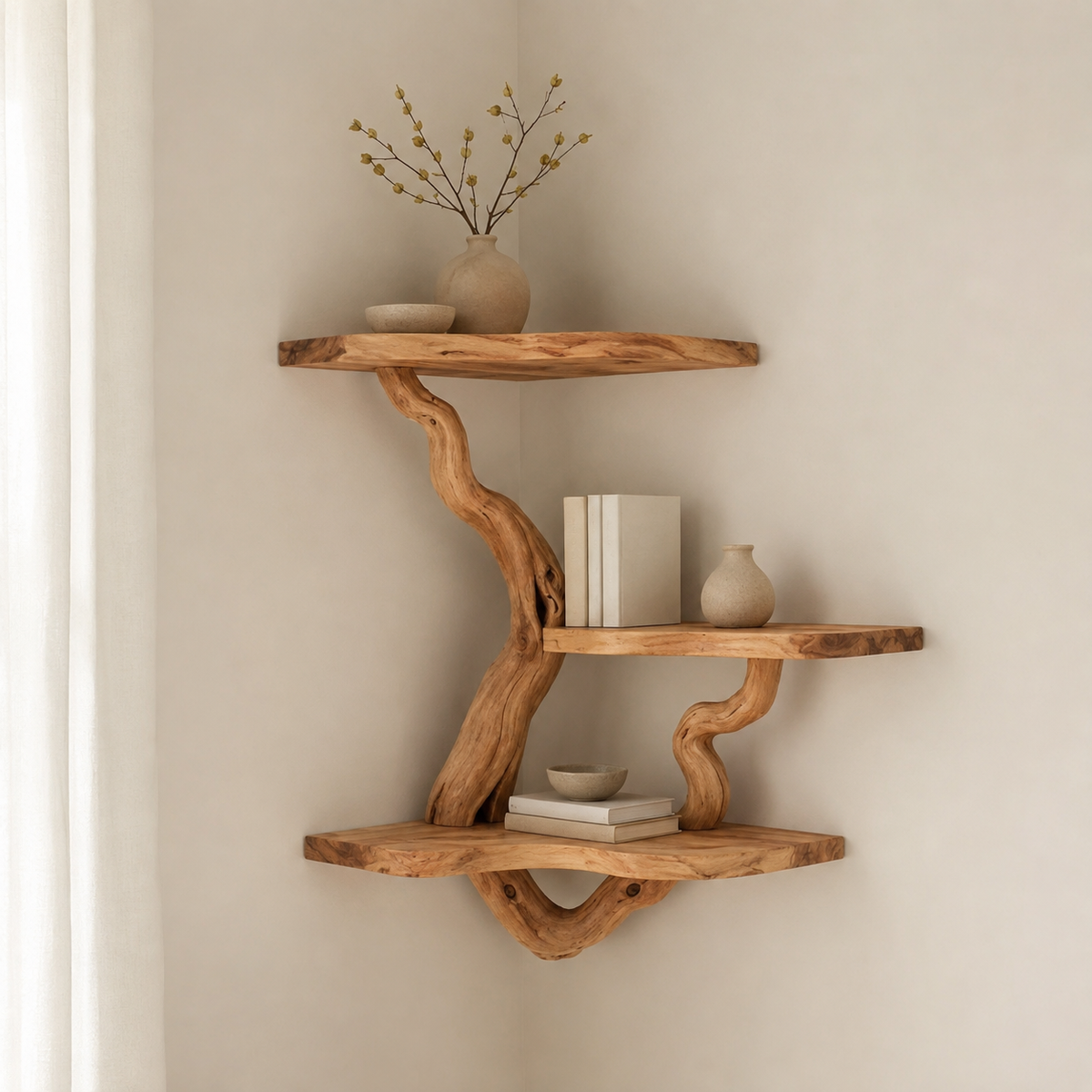 Driftwood Branch Wall Shelf – Natural Wood Floating Shelves