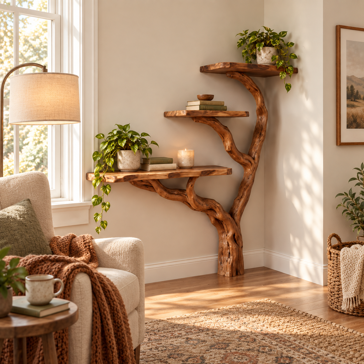 Driftwood Tree Console Display Shelf
