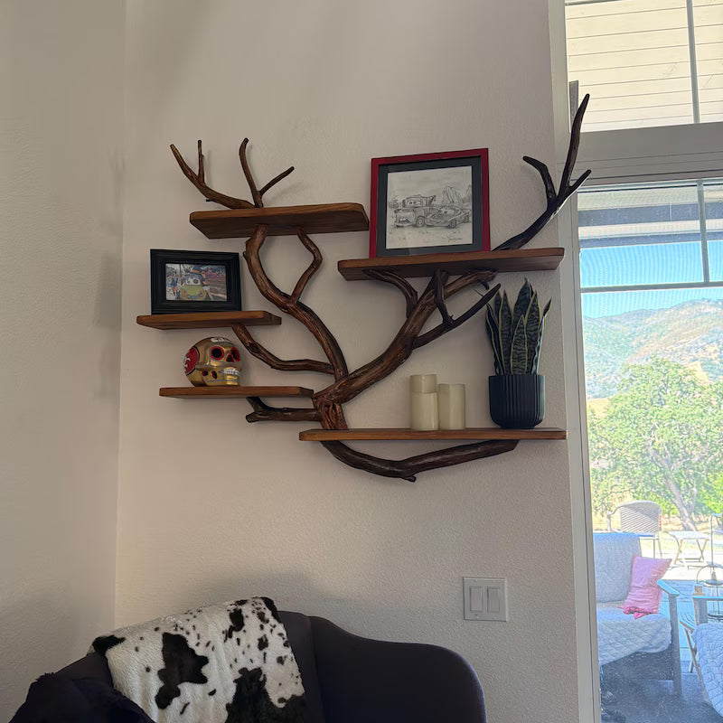 Floating Tree Bookshelf – Natural Wood Branch Wall Shelves