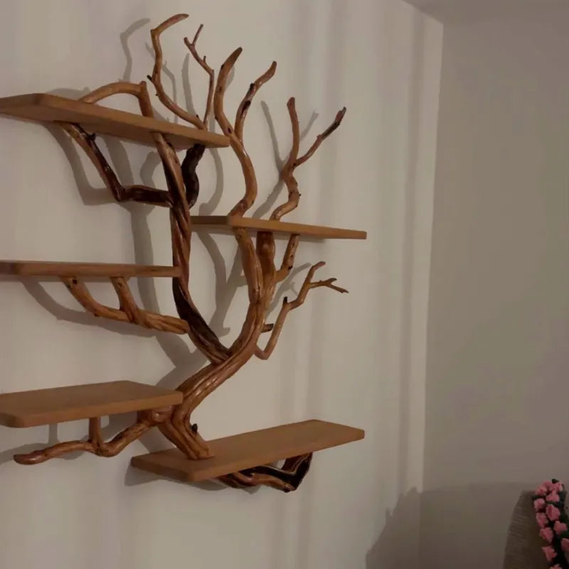Floating Tree Bookshelf – Natural Wood Branch Wall Shelves