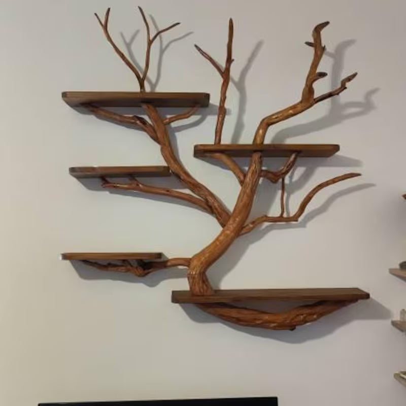 Floating Tree Bookshelf – Natural Wood Branch Wall Shelves