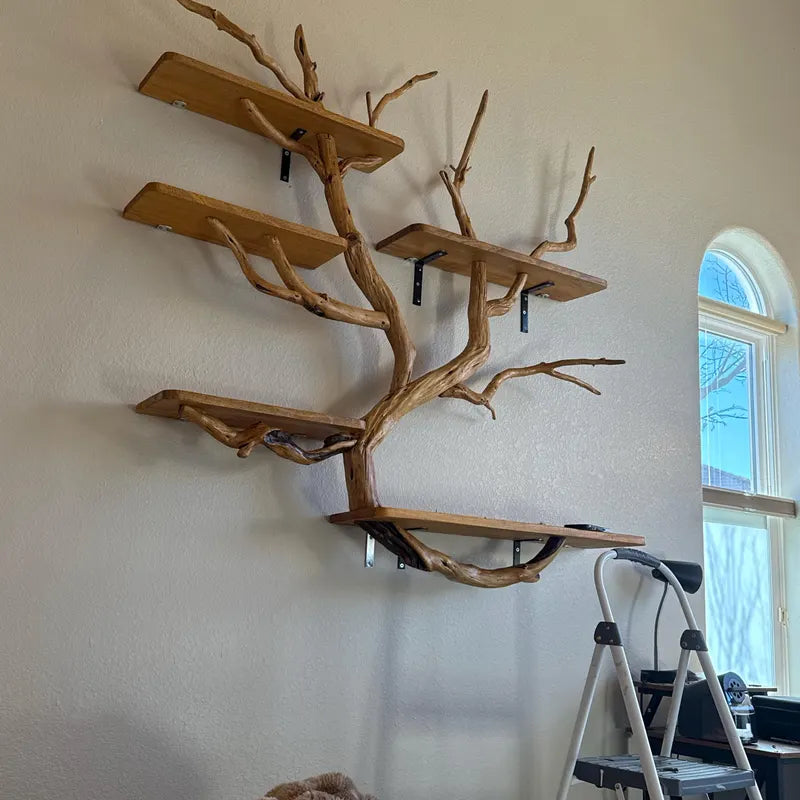 Floating Tree Bookshelf – Natural Wood Branch Wall Shelves