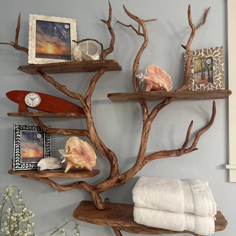 Floating Tree Bookshelf – Natural Wood Branch Wall Shelves