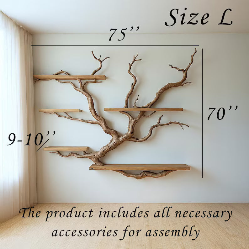 Floating Tree Bookshelf – Natural Wood Branch Wall Shelves