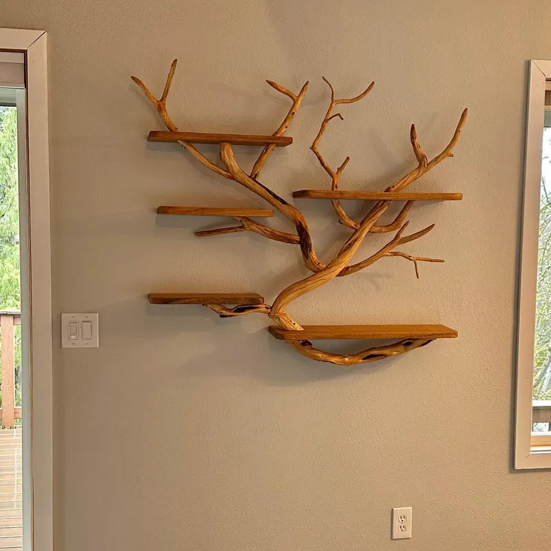 Floating Tree Bookshelf – Natural Wood Branch Wall Shelves