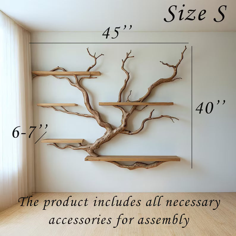 Floating Tree Bookshelf – Natural Wood Branch Wall Shelves