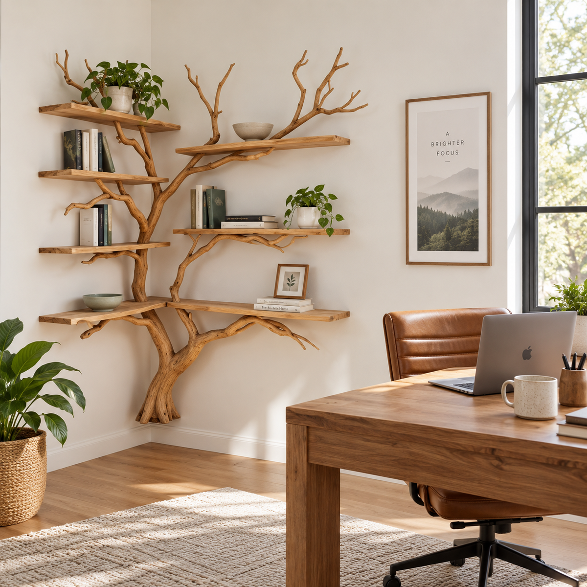 Handcrafted Driftwood Corner Tree Bookshelf