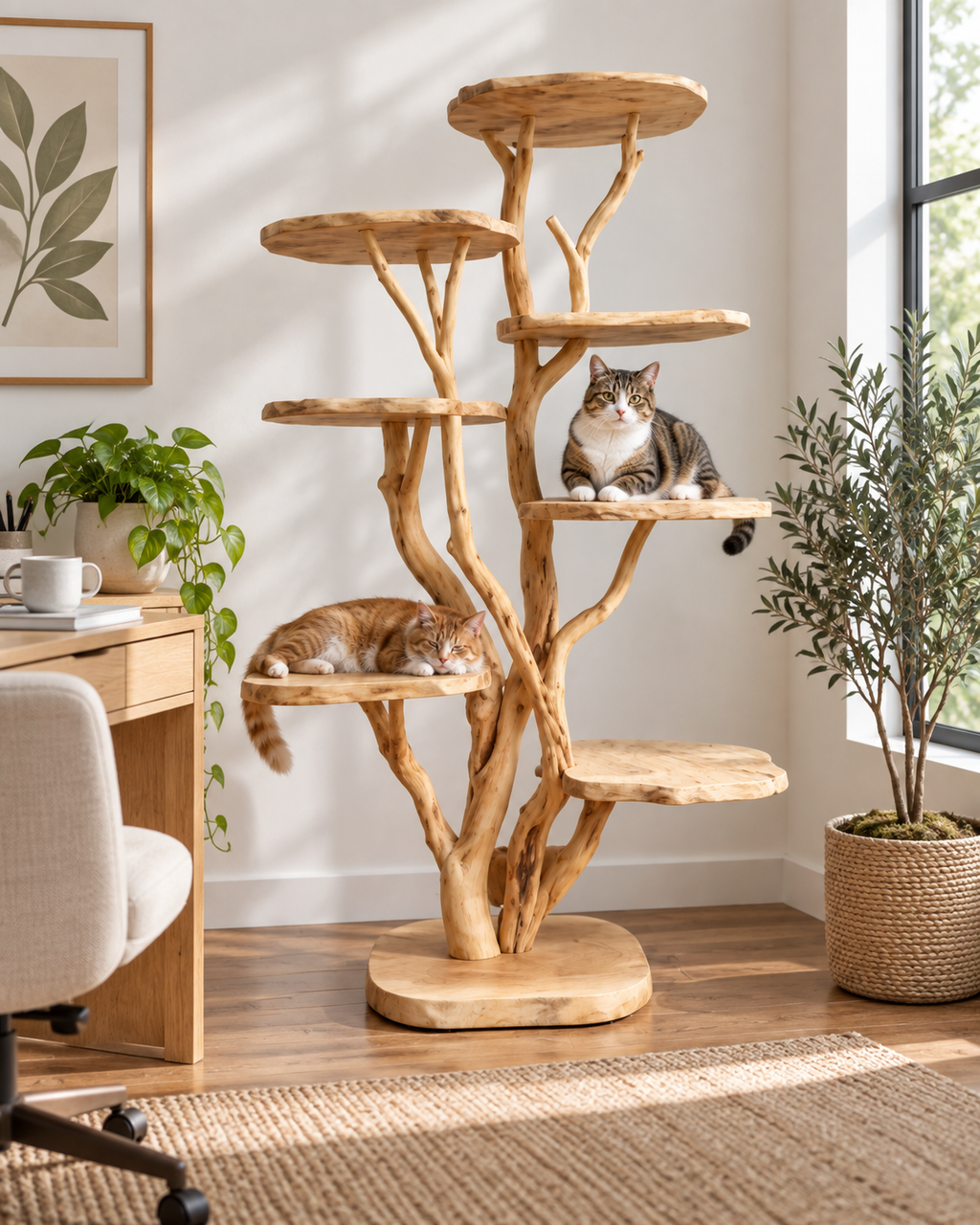 Large Freestanding Natural Branch Cat Tree Tower