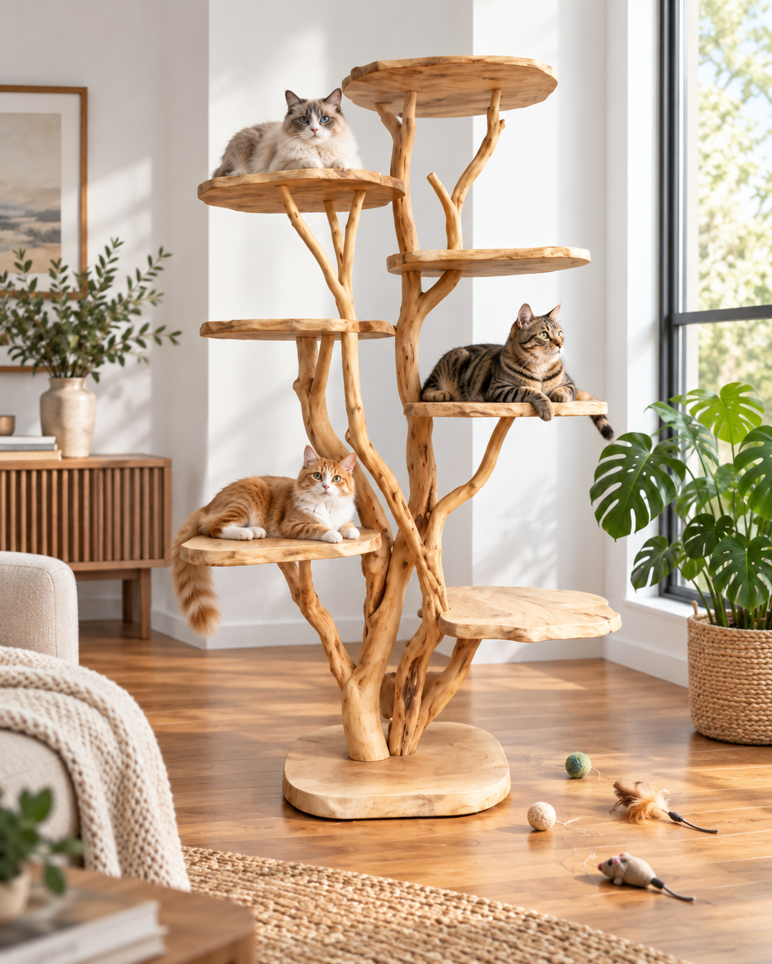 Large Freestanding Natural Branch Cat Tree Tower