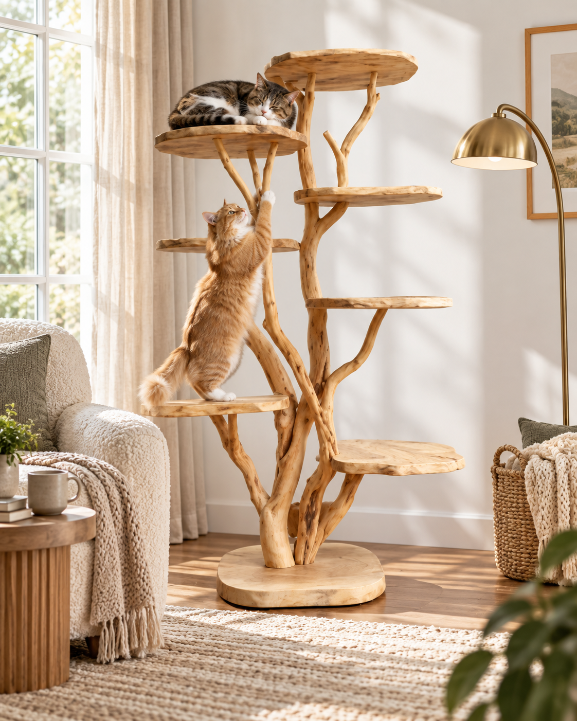 Large Freestanding Natural Branch Cat Tree Tower
