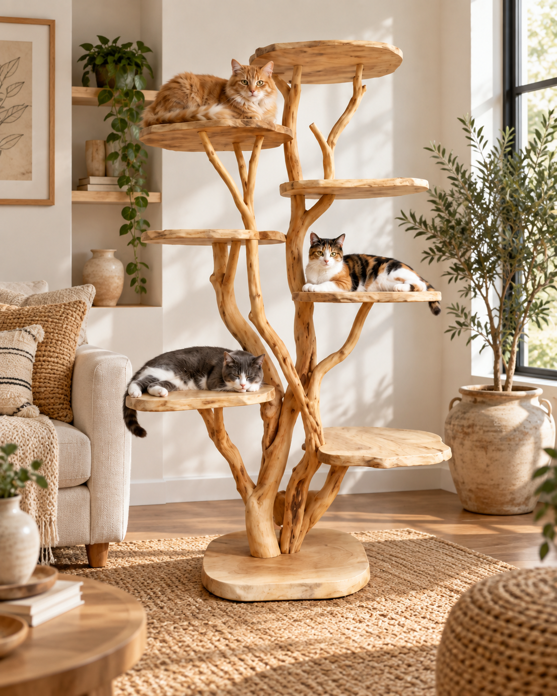 Large Freestanding Natural Branch Cat Tree Tower