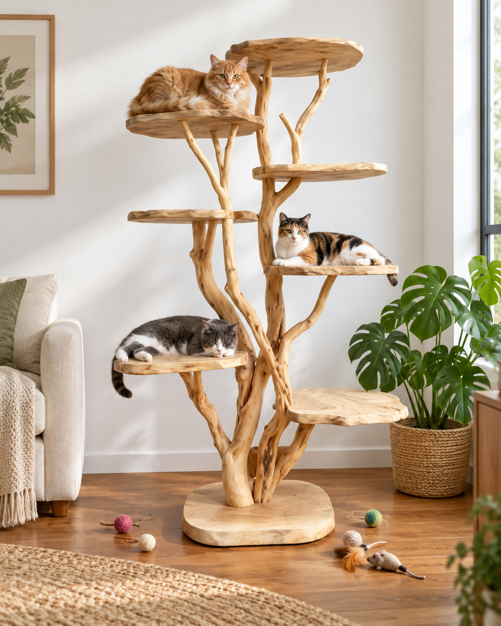 Large Freestanding Natural Branch Cat Tree Tower
