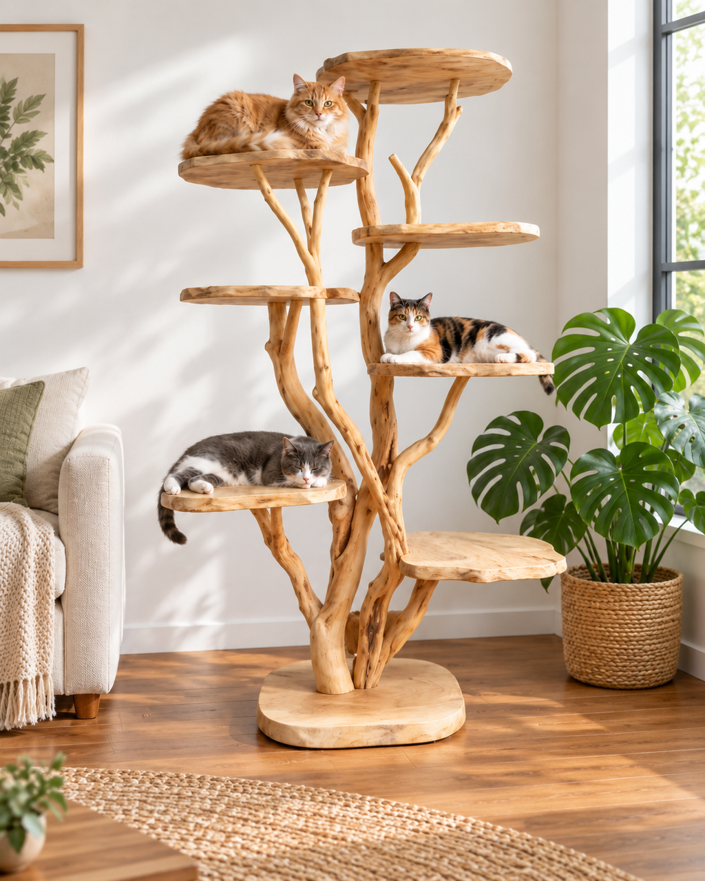 Large Freestanding Natural Branch Cat Tree Tower