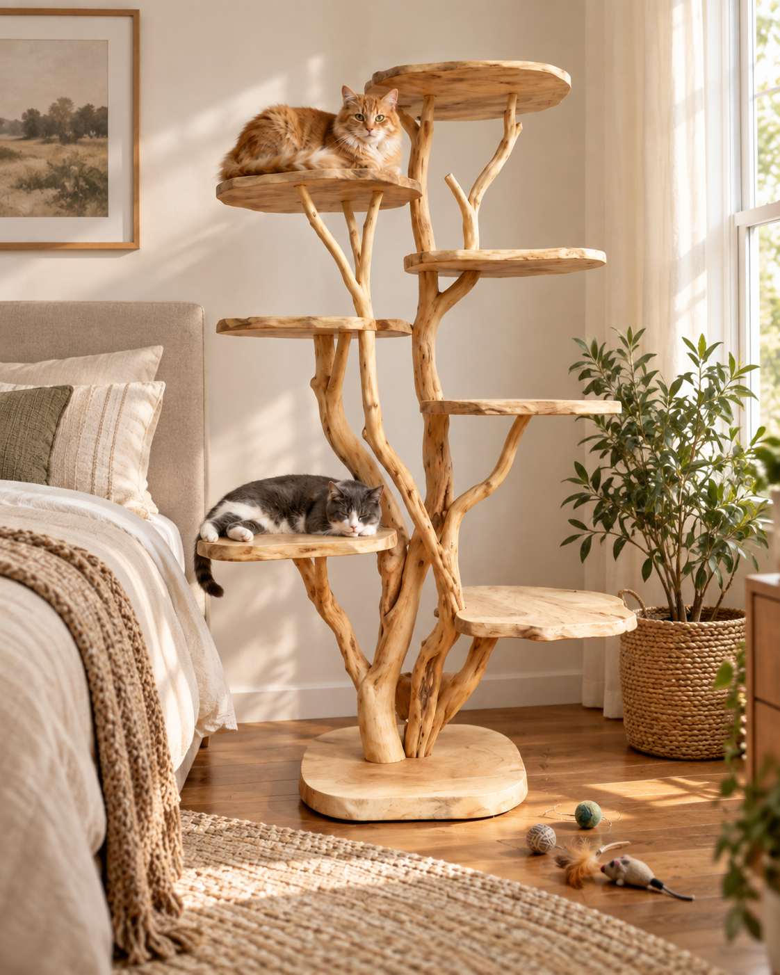 Large Freestanding Natural Branch Cat Tree Tower