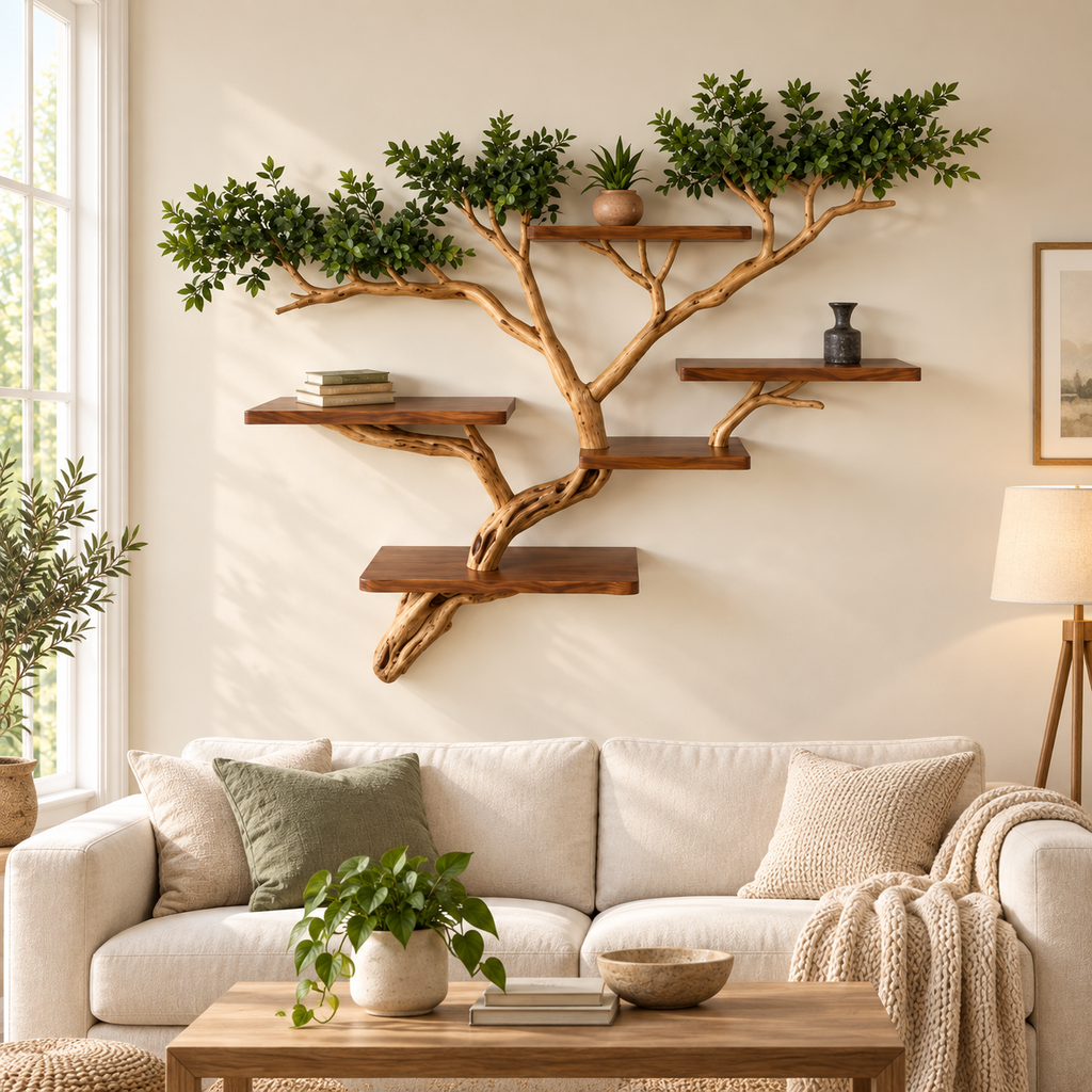 Large Live Edge Tree Branch Wall Shelf