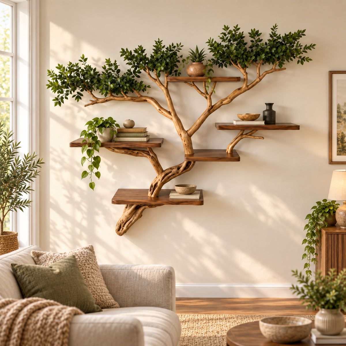 Large Live Edge Tree Branch Wall Shelf