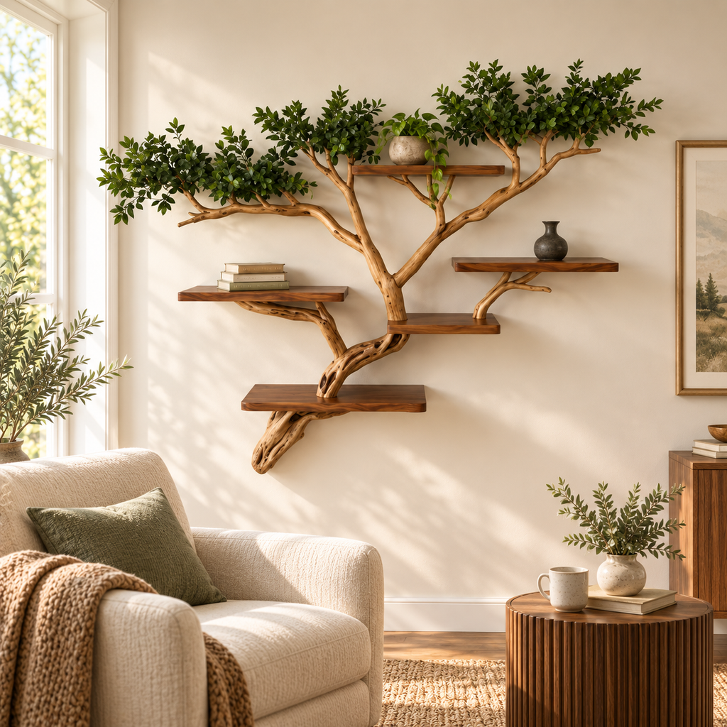 Large Live Edge Tree Branch Wall Shelf