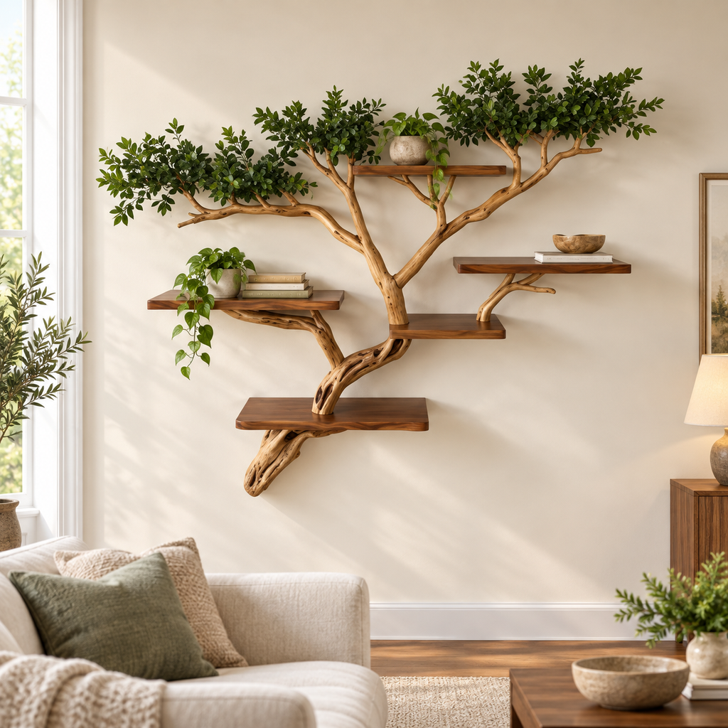 Large Live Edge Tree Branch Wall Shelf