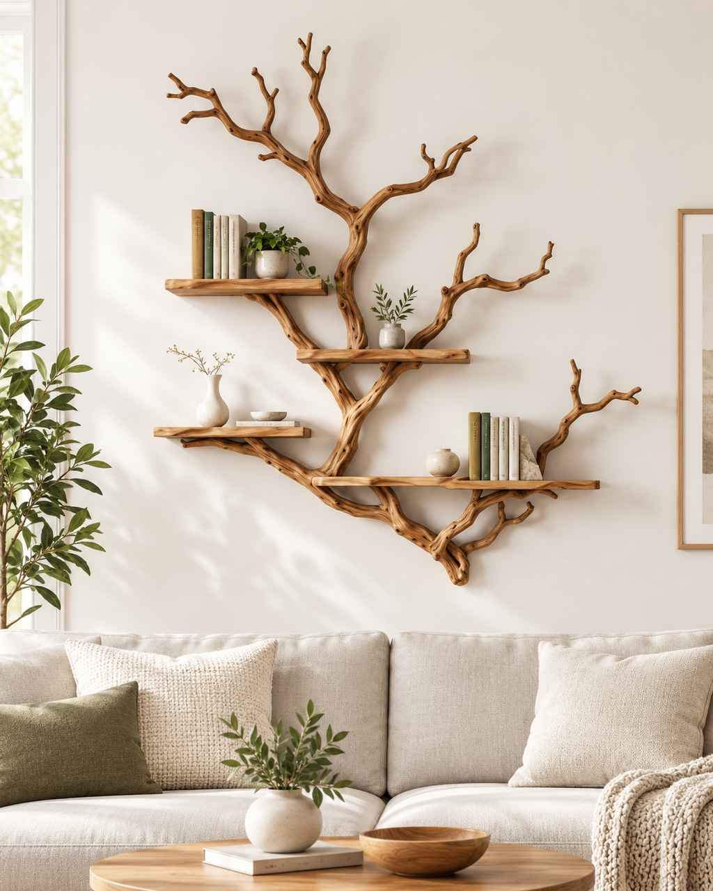 Large Natural Branch Wall Bookshelf