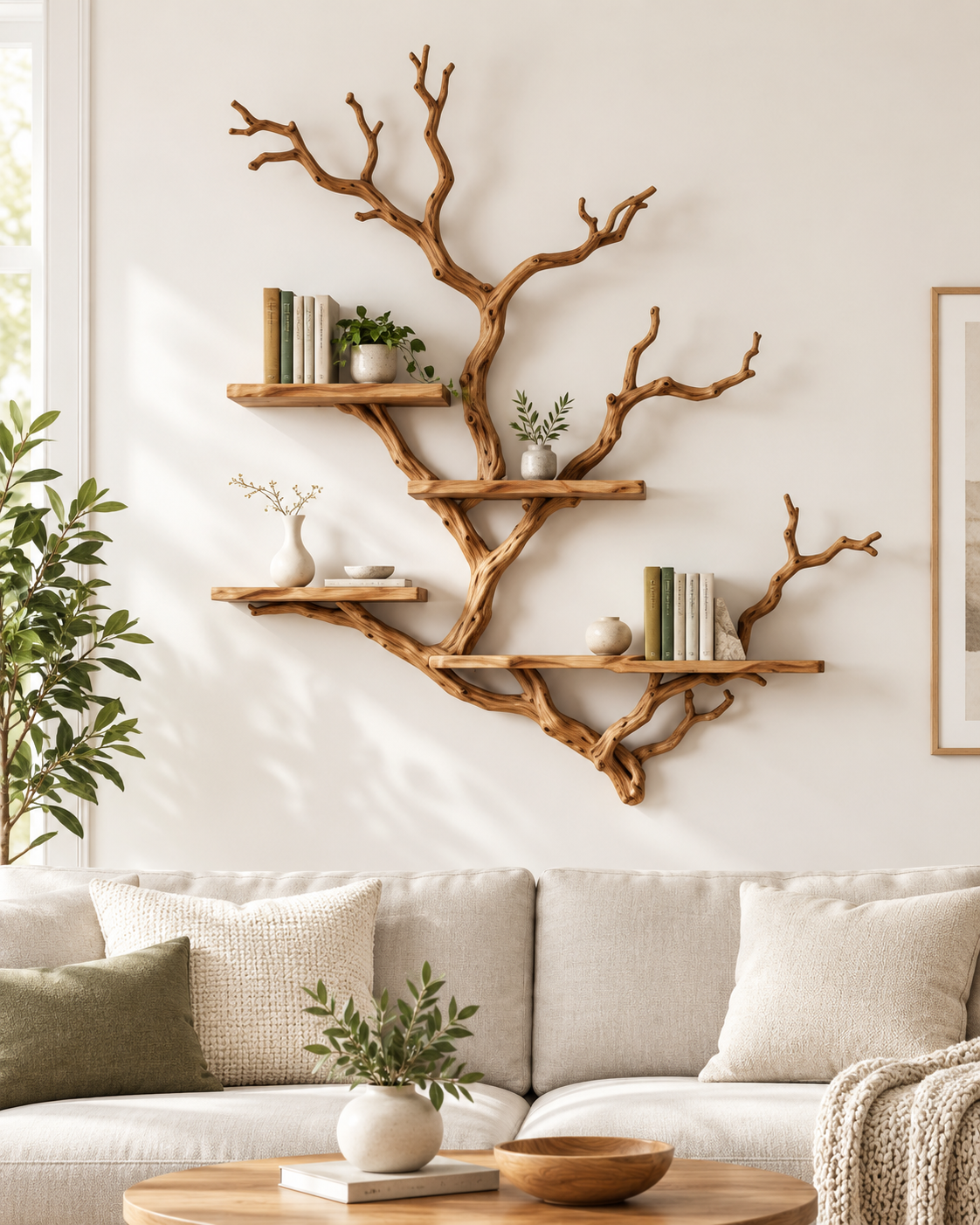 Large Natural Branch Wall Bookshelf
