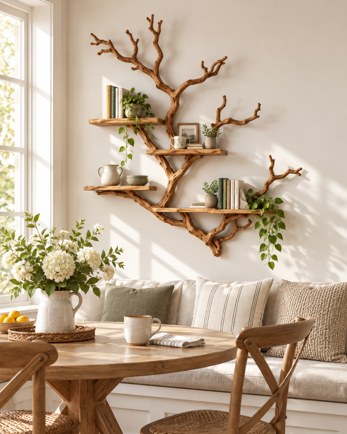 Large Natural Branch Wall Bookshelf