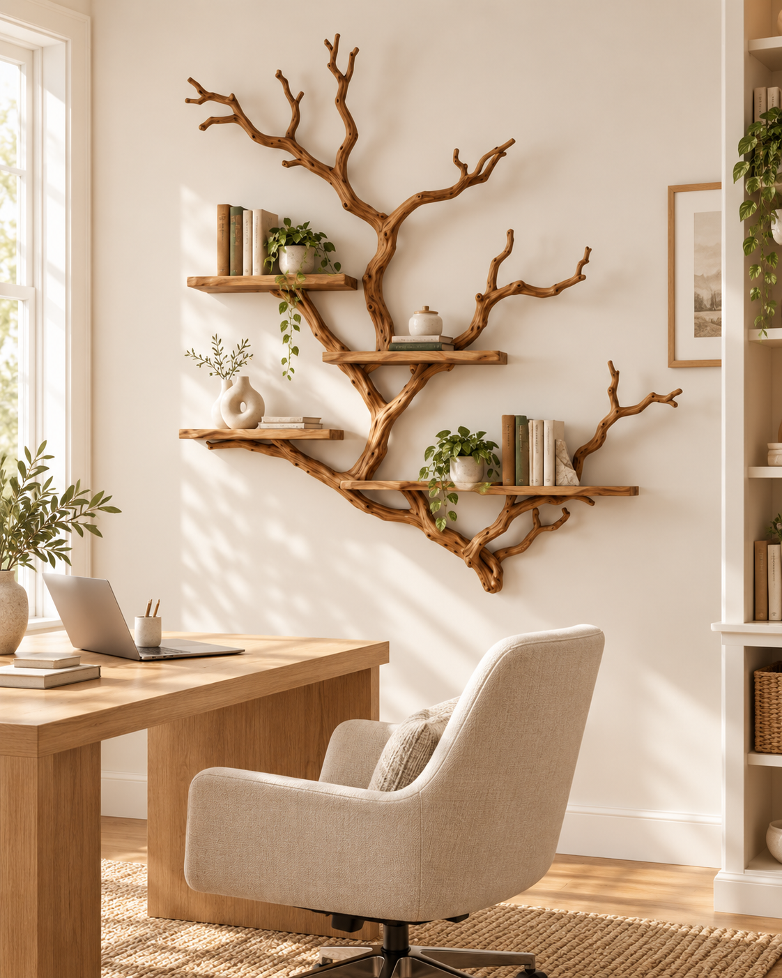 Large Natural Branch Wall Bookshelf
