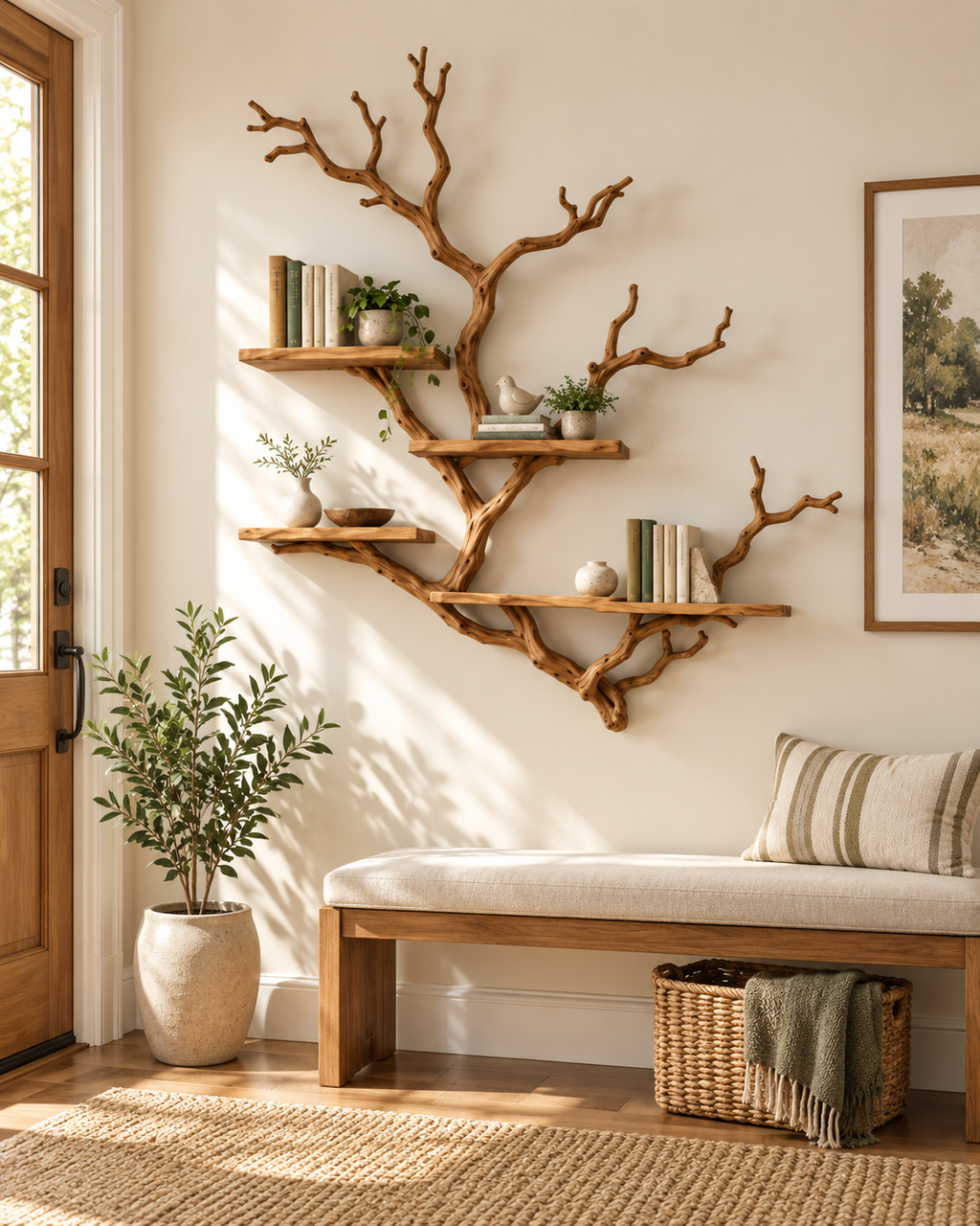 Large Natural Branch Wall Bookshelf