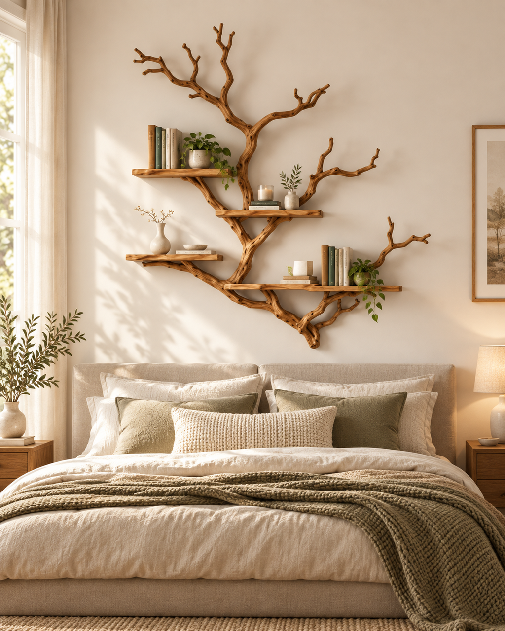 Large Natural Branch Wall Bookshelf