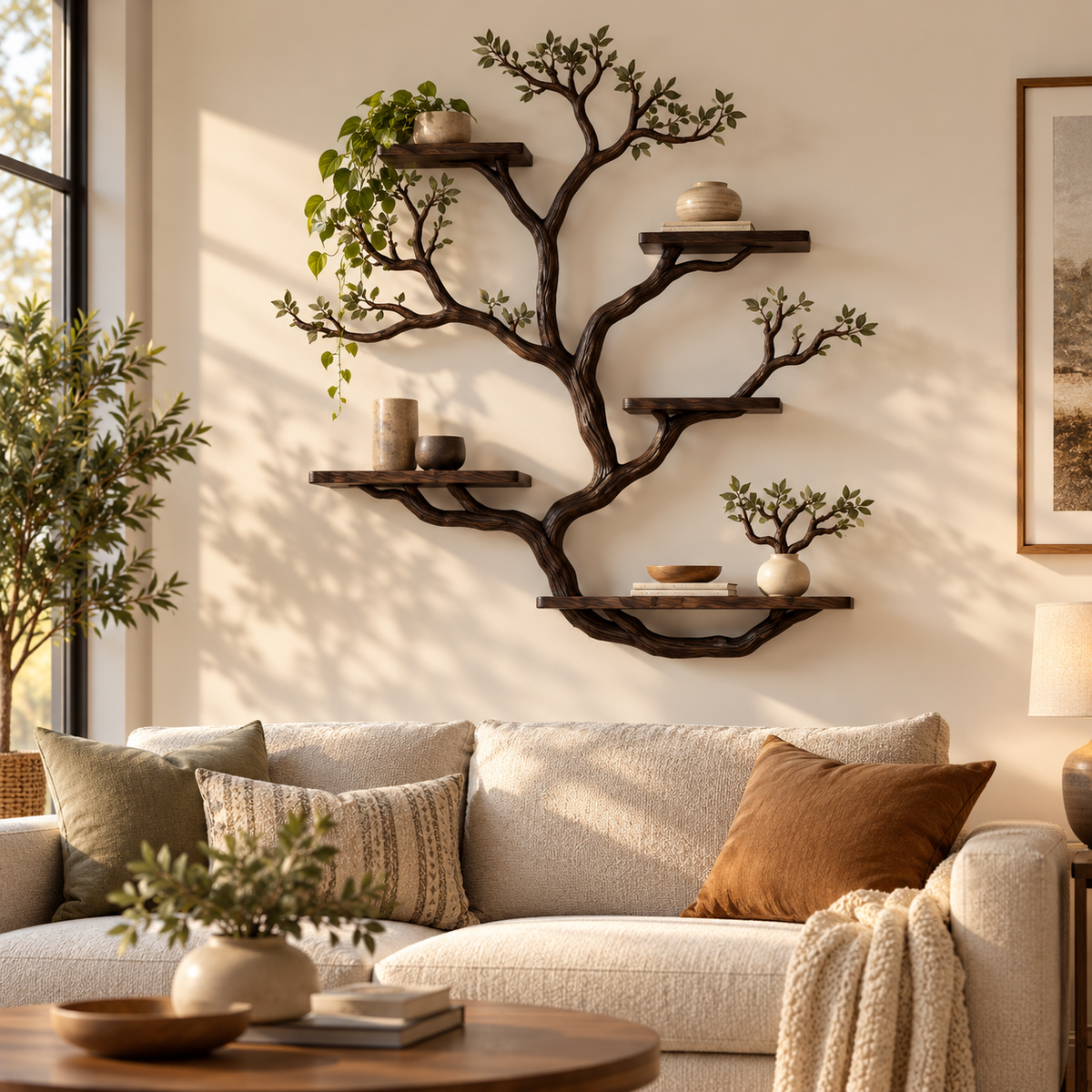 Large Sculptural Tree Branch Wall Bookshelf