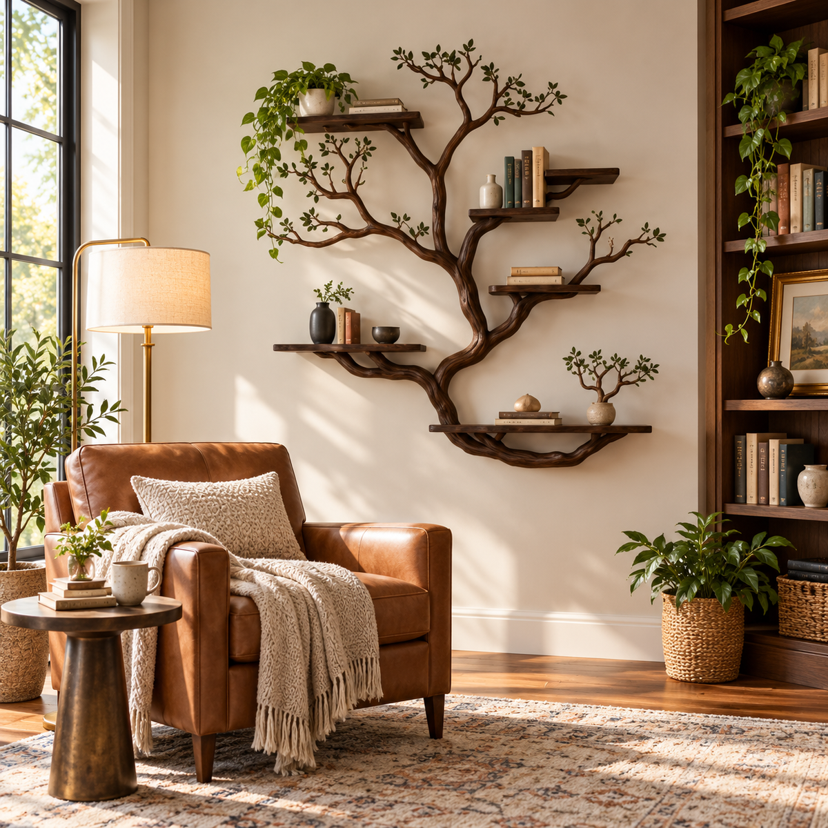 Large Sculptural Tree Branch Wall Bookshelf