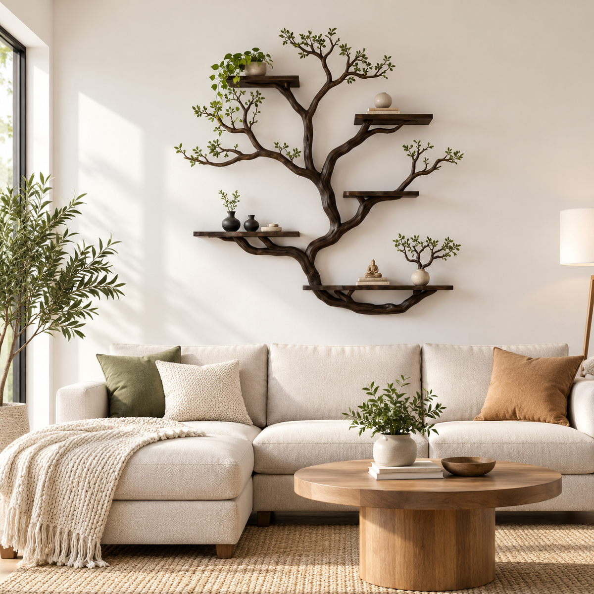 Large Sculptural Tree Branch Wall Bookshelf