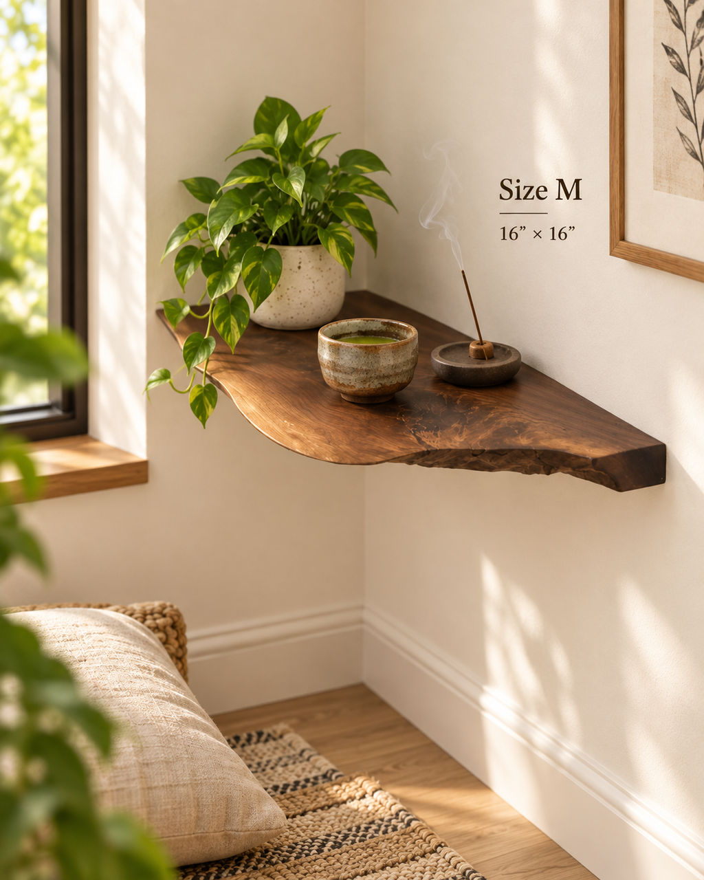 Live Edge Solid Wood Corner Shelves Size S