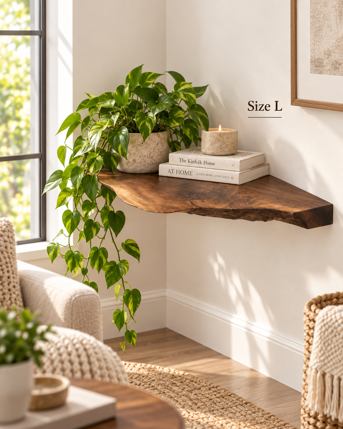 Live Edge Solid Wood Corner Shelves – Set of 3 + Free Small Shelf
