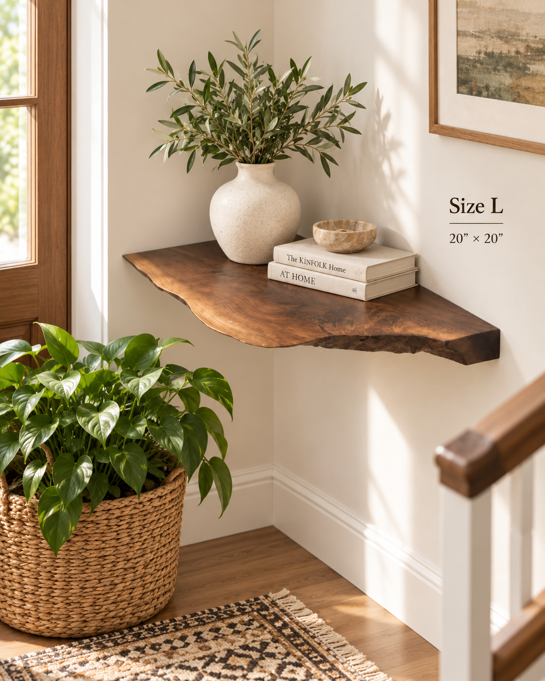 Live Edge Solid Wood Corner Shelves – Set of 3 + Free Small Shelf