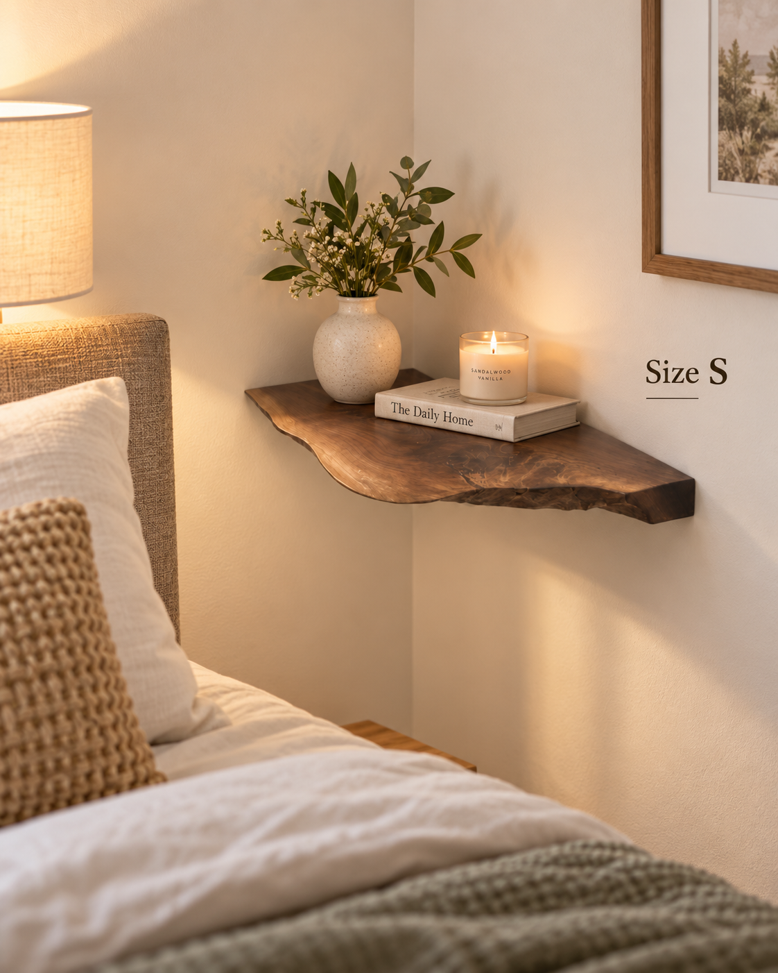 Live Edge Solid Wood Corner Shelves Size S