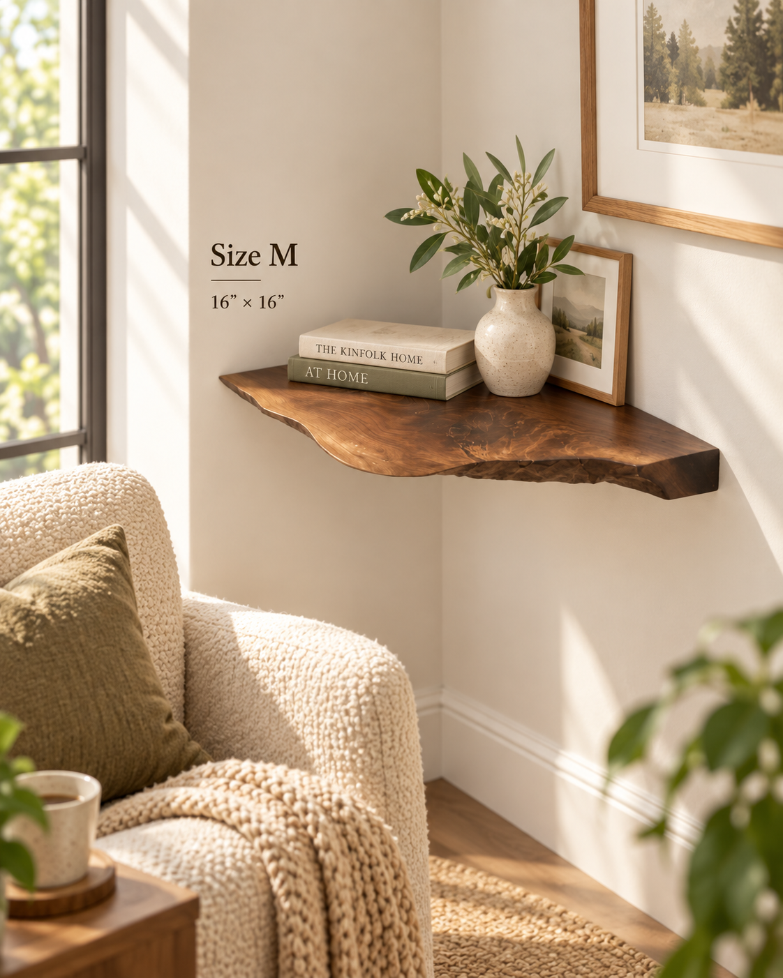 Live Edge Solid Wood Corner Shelves Size S