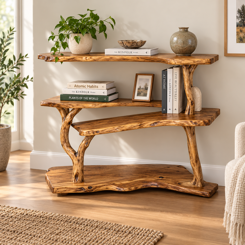 Live Edge Tree Branch Console Bookshelf