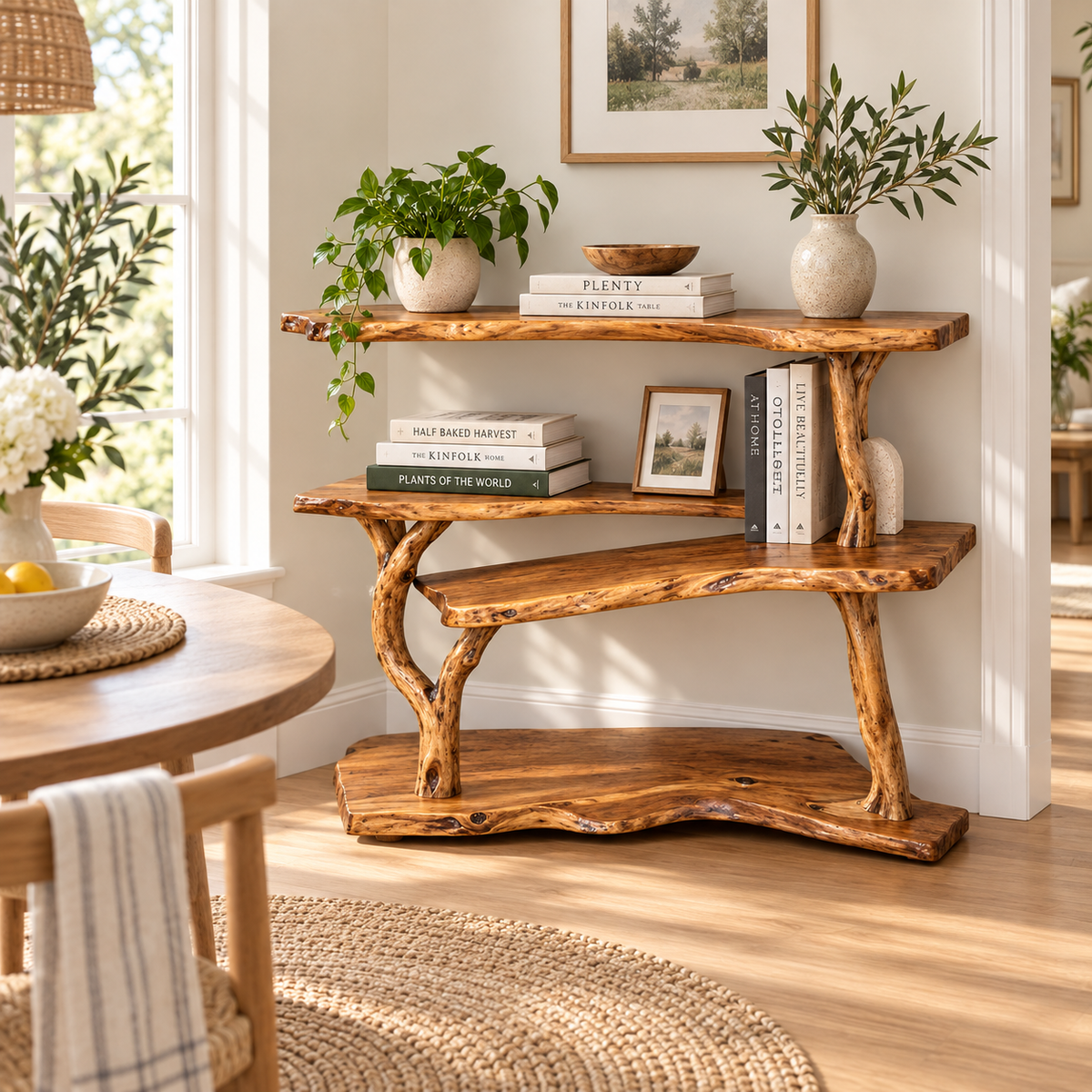 Live Edge Tree Branch Console Bookshelf