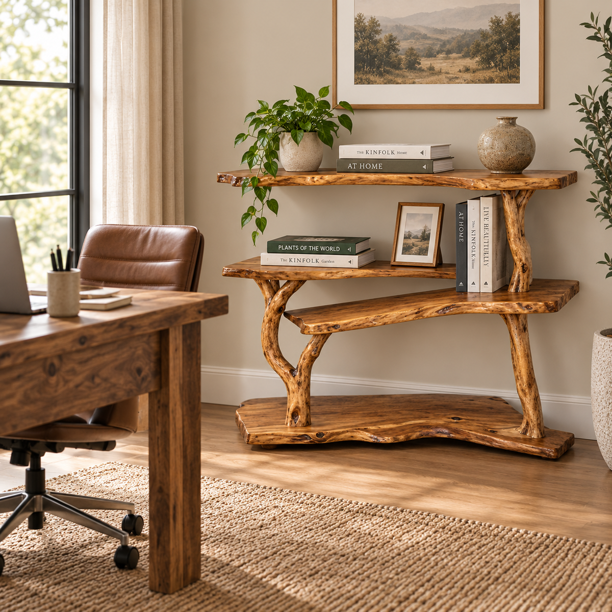Live Edge Tree Branch Console Bookshelf