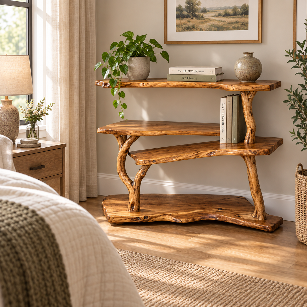 Live Edge Tree Branch Console Bookshelf