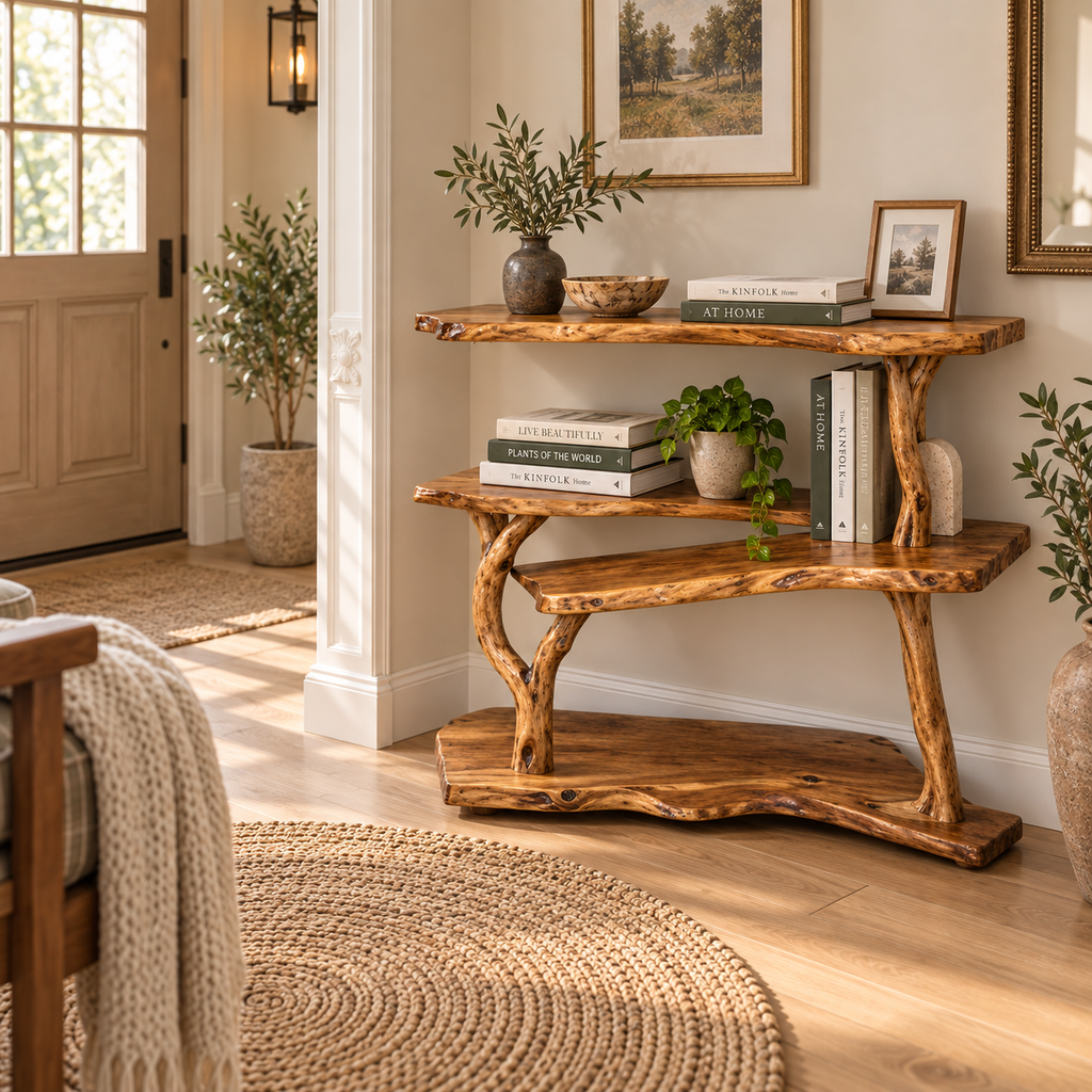Live Edge Tree Branch Console Bookshelf