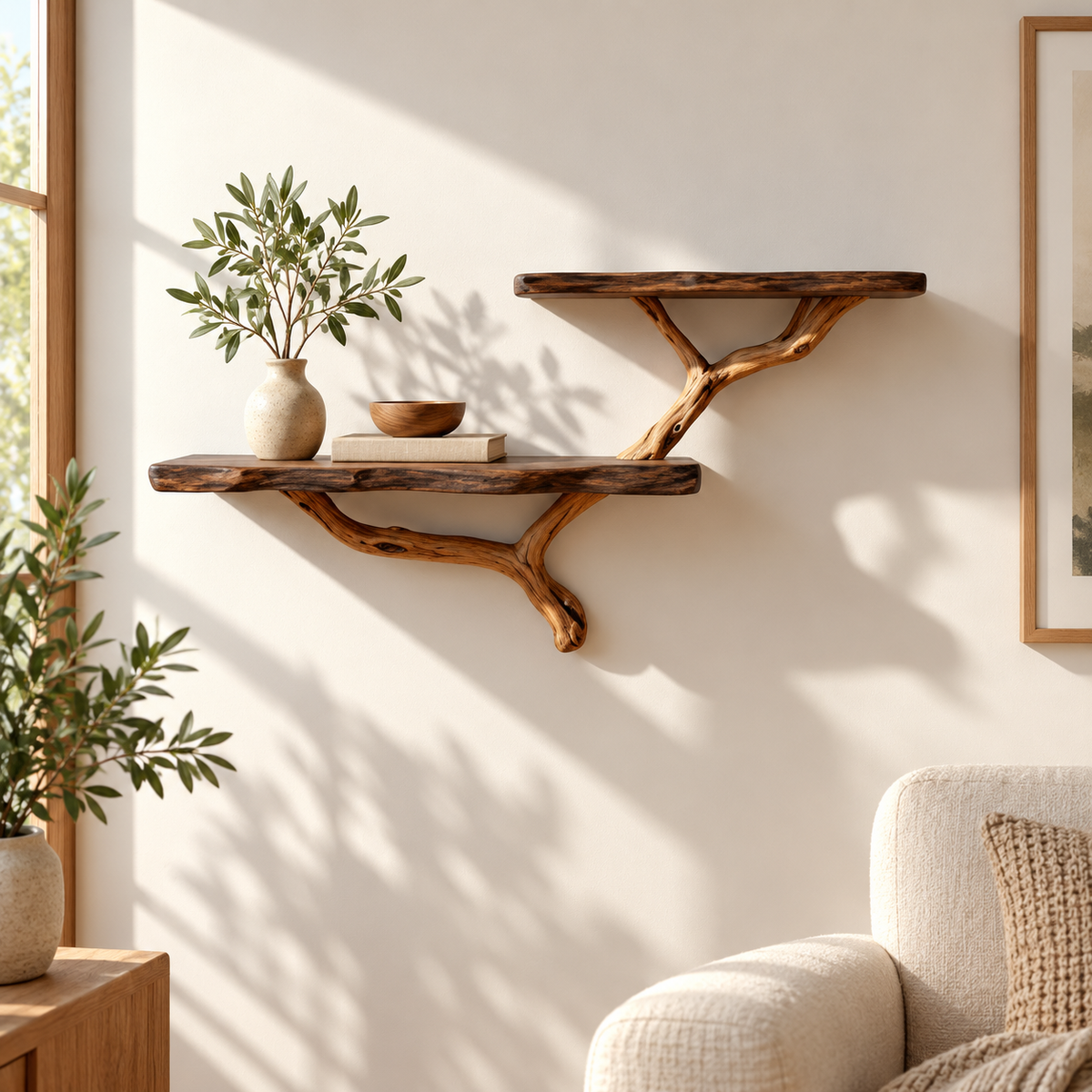 Live Edge Tree Branch Floating Shelf