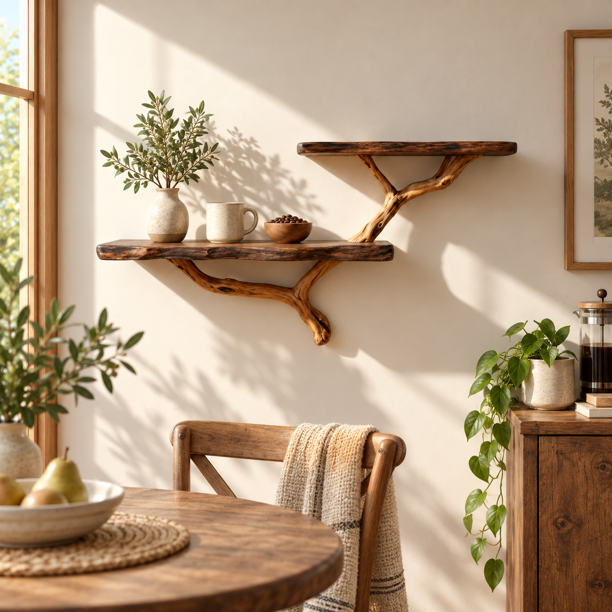 Live Edge Tree Branch Floating Shelf