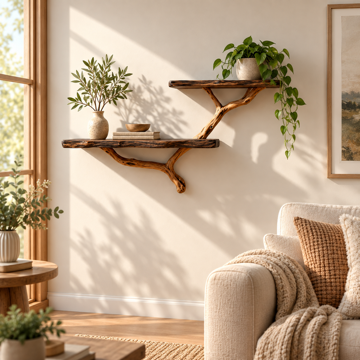Live Edge Tree Branch Floating Shelf