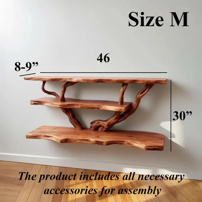 Live Edge Tree Branch Shelf – Natural Wood Wall Bookshelf