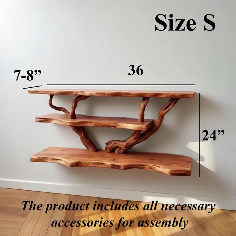 Live Edge Tree Branch Shelf – Natural Wood Wall Bookshelf