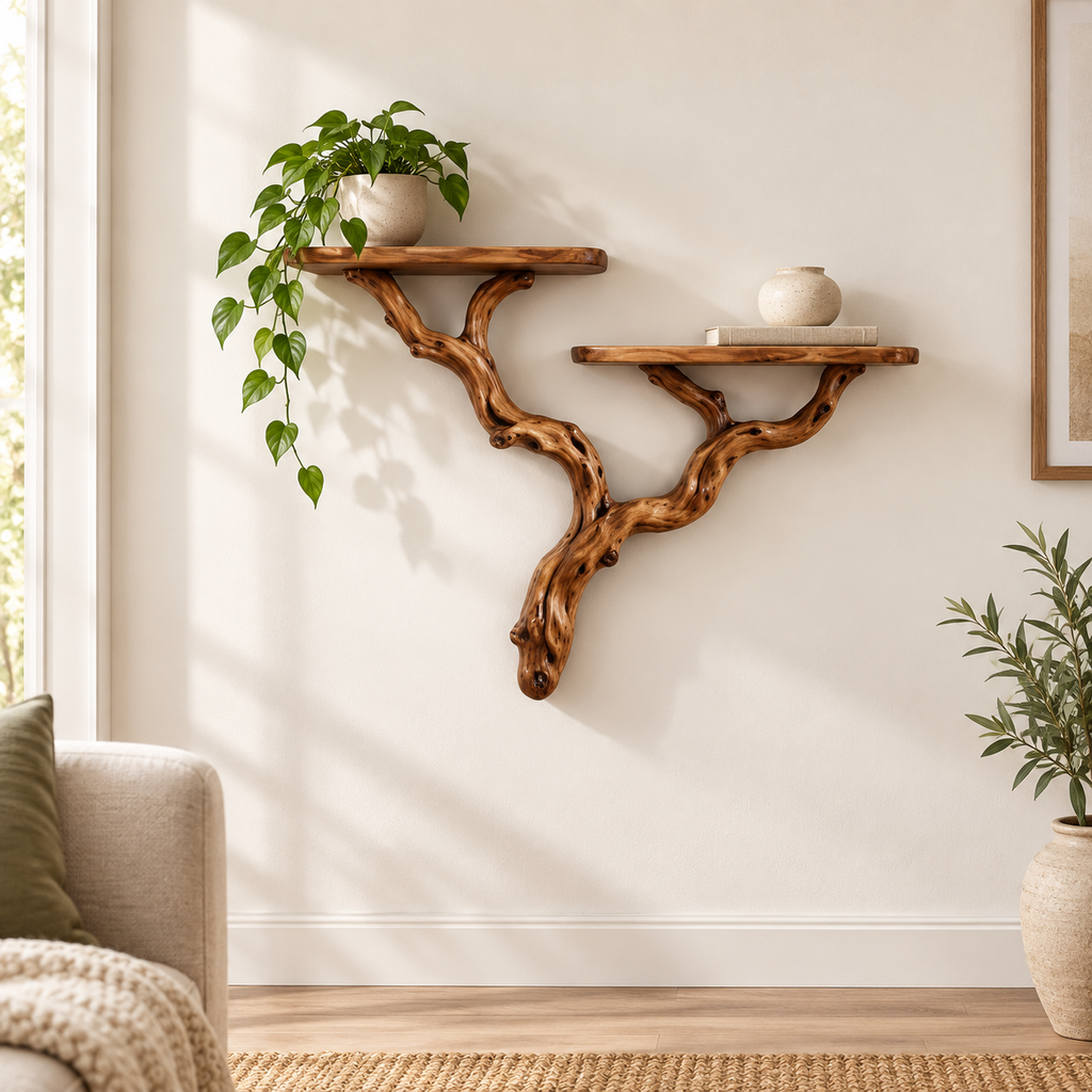 Minimalist Driftwood Branch Floating Shelf